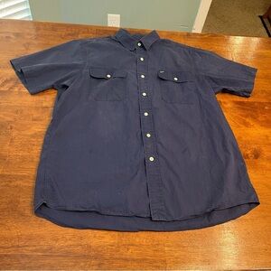 Polo Ralph Lauren Navy blue button down short sleeve shirt 100% cotton size L